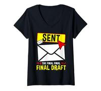 Mujer Envió el borrador final de citas de diseño gráfico Camiseta Cuello V