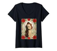 Mujer Envuelto en un Mundo de Rosas Diseño Art Nouveau Camiseta Cuello V