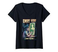 Mujer Envy Retro Horror Face in Glass Mirror Drama I Want to Be He Camiseta Cuello V