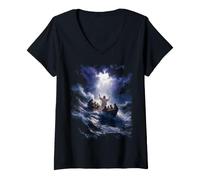 Mujer Epic Bible Story Christian Graphic - Jesus Calming The Storm Camiseta Cuello V