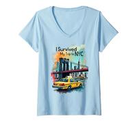 Mujer Epic Sobrevivo a mi Viaje a NYC - NYC Skylines New York City Camiseta Cuello V