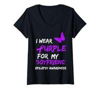 Mujer Epilepsy I Wear Purple For My Boyfriend Ribbon Camiseta Cuello V