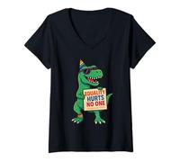 Mujer Equality Hurts No One Funny Rainbow Dinosaur LGBTQ Pride Camiseta Cuello V