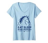 Mujer Equestrian Horse Riding Lover Eat Sleep Ride Repeat Camiseta Cuello V