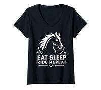 Mujer Equestrian Horse Riding Lover Eat Sleep Ride Repeat Camiseta Cuello V