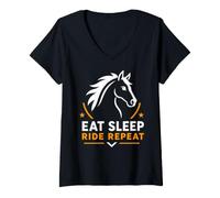 Mujer Equestrian Horse Riding Lover Eat Sleep Ride Repeat Camiseta Cuello V