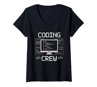 Mujer Equipo de codificación Pixel Art Coding Geeks Computer Geek Programación Camiseta Cuello V