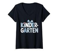 Mujer Equipo de maestros de jardín de infantes preparados se inclina hacia las niñas de regreso a Camiseta Cuello V
