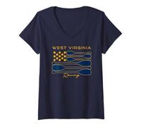 Mujer Equipo de tripulación con estampado de la bandera de EE. UU., de West Virginia Rowing Oars Camiseta Cuello V