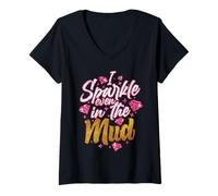 Mujer Equipo Mudding ATV Princess Incluso en Mud Run Divertido Camiseta Cuello V