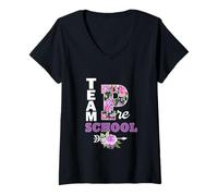 Mujer Equipo Preescolar Floral Regreso a la Escuela Equipo Estudiantes Maestros Camiseta Cuello V