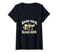 Mujer Equipo Raise Your Glass - Equipo de Fiesta Divertido Camiseta Cuello V