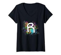 Mujer Equipo retro de letra R para niñas y niños a los que les gusta la letra R Camiseta Cuello V