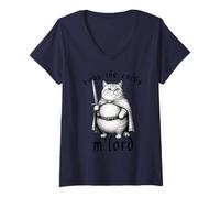 Mujer Era el Divertido Meme Medieval de un Gato Llamado M'Lord de The Carbs Camiseta Cuello V