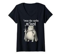 Mujer Era The Carbs M'Lord Funny Cat Medieval Knight Camiseta Cuello V