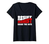 Mujer Erase Hate Resist Stop the Hate Protest Fight Racism Eracism Camiseta Cuello V