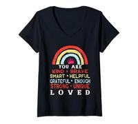 Mujer Eres Inteligente, Valiente, Fuerte, Amable, Amado, motivado, Profesor, niño Camiseta Cuello V