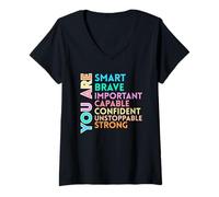 Mujer Eres Inteligente Valiente Importante Capaz Seguro Imparable Camiseta Cuello V