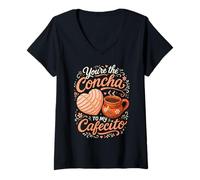 Mujer Eres la Concha A Mi Cafecito Pan Dulce Juego de Palabras de pastelería Mexicana Camiseta Cuello V