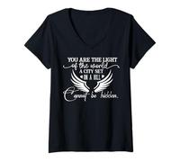 Mujer Eres la luz del Mundo - Mensaje Motivacional Camiseta Cuello V
