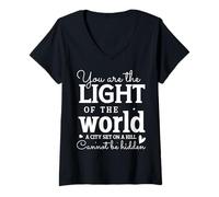 Mujer Eres la LUZ del Mundo, una Ciudad EN UNA Colina Camiseta Cuello V