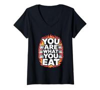 Mujer Eres lo Que Comes Es Gracioso Decir Wolf Flames Camiseta Cuello V