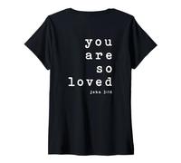 Mujer Eres Tan Amado John 3 16 (Solo atrás) Tipografía Cristiana Camiseta Cuello V