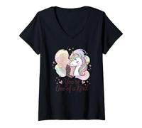 Mujer Eres único en su Clase con Huella Digital de Unicornio, Bonito Pastel Camiseta Cuello V
