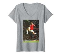 Mujer Eric Cantona Leap Copa Mundial de Fútbol del Manchester United Camiseta Cuello V