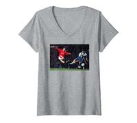 Mujer Eric Cantona Manchester Utd League Cuartos de Final Fútbol Camiseta Cuello V