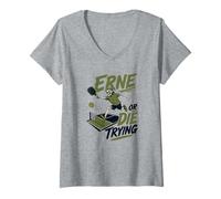 Mujer Erne o Muere intentando un Esqueleto de Pickleball Camiseta Cuello V