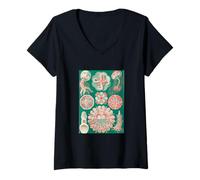 Mujer Ernst Haeckel Jellyfish Art - Medusa Biología Marina Vintage Camiseta Cuello V