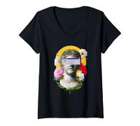 Mujer Error Fatal desconectado Glitch Estatua Vaporwave Retro Camiseta Cuello V