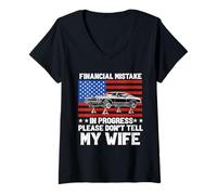 Mujer Error financiero en Progreso Muscle Car American con Bandera Camiseta Cuello V