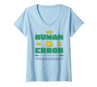 Mujer Error Humano Errores Retro Gamer Pixel Arcade Cita Camiseta Cuello V