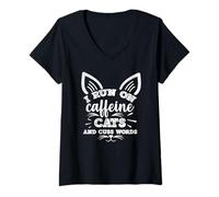 Mujer Es curioso que corro con gatos de cafeína y malditas Camiseta Cuello V