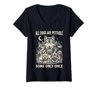 Mujer Es Curioso Que Todos los Perros Sean acariciables, Algunos Solo una Vez han Sido Amantes de los Perros Lobo Camiseta Cuello V