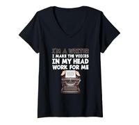 Mujer Es Curioso, Soy Escritor, Hago Que Las Voces de mi Cabeza trabajen para mí Camiseta Cuello V