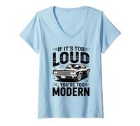 Mujer Es Demasiado Ruidoso Arte de Coche Muscular en Blanco y Negro Camiseta Cuello V