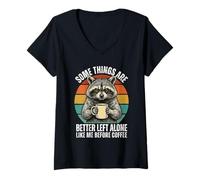 Mujer Es Divertido, Mejor dejarlo Solo como yo Antes de Coffee Raccoon Coffee Camiseta Cuello V