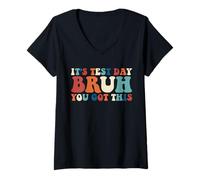 Mujer Es el día de la prueba Bruh You Got This Retro Teacher Test Day Camiseta Cuello V
