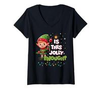 Mujer ¿Es Esto lo Suficientemente Alegre? Divertido Elfo navideño Camiseta Cuello V