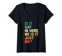 Mujer ¿Es Gay aquí o Soy Solo yo? - Vintage Retro Camiseta Cuello V
