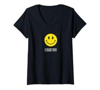 Mujer Es Gracioso, te Odio, Cara Feliz Camiseta Cuello V