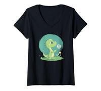 Mujer Es hora de soñar con este diente de león flotante y dinosaurio Camiseta Cuello V