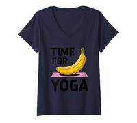 Mujer Es Hora de Yoga Banana Divertida Arte Camiseta Cuello V