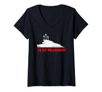 Mujer ES ist VOLLBRACHT - Passover Easter Jesus Cross (German) Camiseta Cuello V