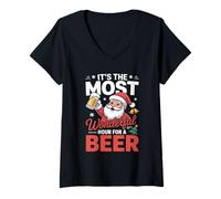 Mujer Es la hora más maravillosa para una Navidad de cerveza Camiseta Cuello V