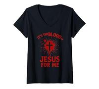 Mujer Es la Sangre de Jesús para Mí Sangrienta Cruz Fe Evangelio Camiseta Cuello V