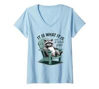 Mujer Es lo Que es Relajante estética Mapache Camiseta Cuello V